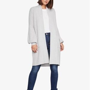 BCBGMaxazria Bishop-Sleeve Long Open Cardigan, Light Dove,Size XS